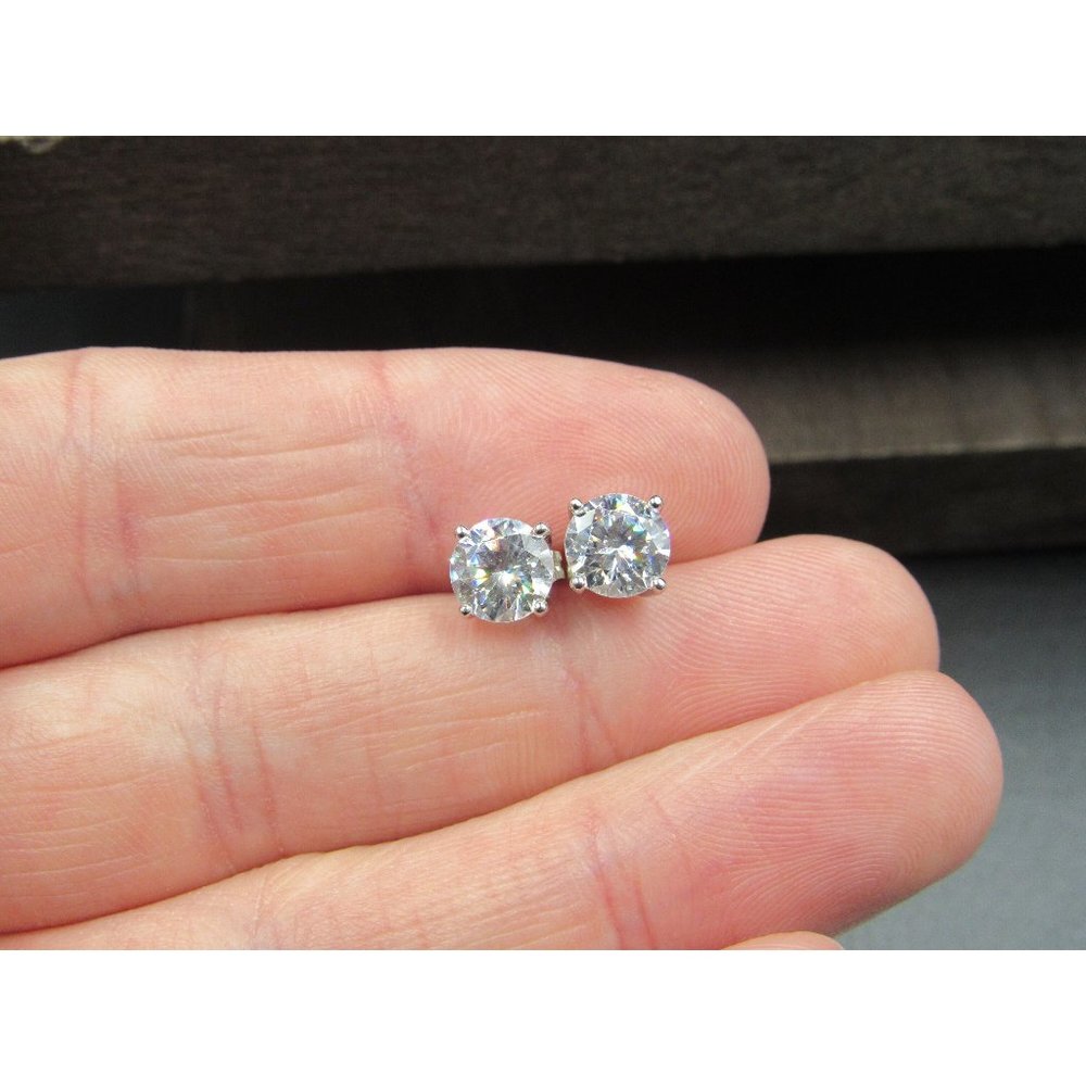 Sterling Silver 6.5mm Cubic Zirconia Cool Stud Earrings